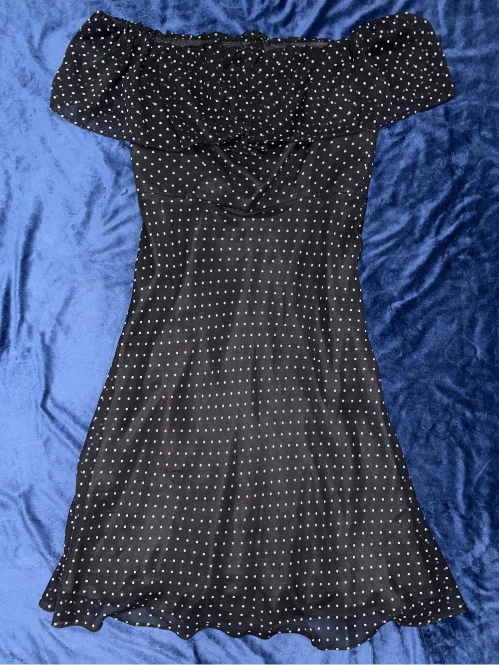 White House Black Market Black Off-Shoulder Polka Dot Dress Size 6
